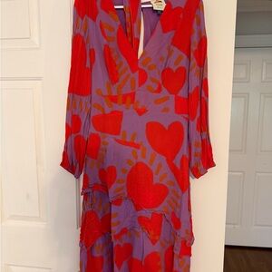 FARM Rio Purple Dress with Red Heart Print